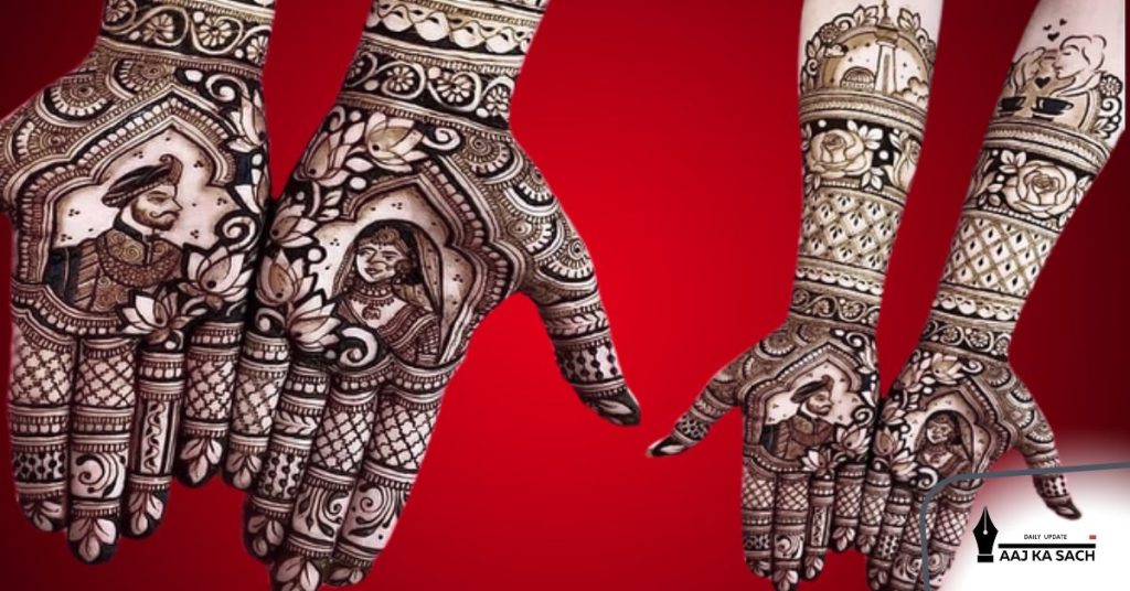 दूल्हे के लिए फूल वाली मेहंदी डिजाइन 2025 दुल्हन के नाम के साथ